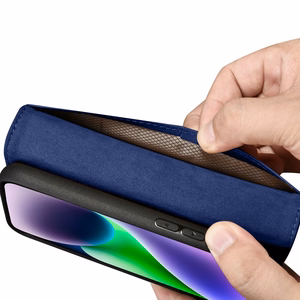 iCarer Lompakko Kotelo 2in1 Cover iPhone 14 Plus Anti-RFID Nahka Flip Case Sininen (WMI14220727-BU)