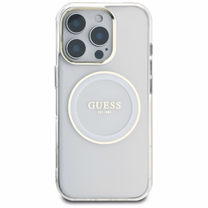 Guess IML Metal Colored Circle Classic Logo MagSafe Suojakuori iPhone 16 Pro:lle - valkoinen