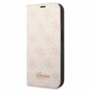 Guess GUBKP14LHG4SHP iPhone 14 Pro 6.1 vaaleanpunainen / vaaleanpunainen kirjakuori 4G Vintage Gold Logo