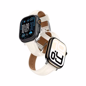 AmazingThing Class Band Nahkainen Hihna Apple Watch 45 / 46 / 49 mm:lle - vaaleanbeige
