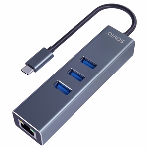 Savio AK-57 USB-C – 3x USB-A -hubi RJ-45 gigabitin Ethernet-sovittimella, 5000 Mbit/s, harmaa