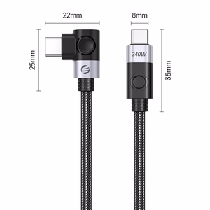 Orico CW240 kulmamallinen USB-C–USB-C PD, 240 W, 20 Gbps-kaapeli, 0,5 m – musta