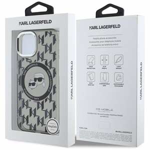 Karl Lagerfeld IML Monogram Karl & Choupette Head MagSafe Suojakuori iPhone 15:lle - Musta