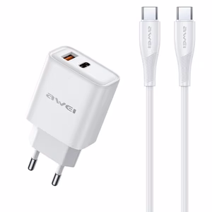 Laturi Awei PD81C-EU 22,5W USB-A/USB-C + USB-C USB-C-kaapeli 1,0m valkoinen