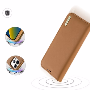 Dux Ducis Hivo Nahka Flip Cover Aidon nahan lompakko korteille ja asiakirjoille iPhone 14 Pro Ruskea