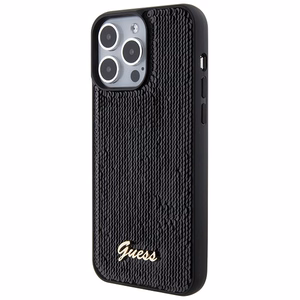 Guess Suojakuori iPhone 15 Pro Max 6,7:lle GUHCP15XPSFDGSK musta HC Sequin Script Metal