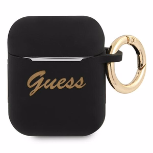 Guess GUA2SSSK AirPods suojakuori musta/musta Silikoni Vintage Script -viinikirjoitus