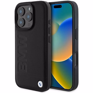 BMW Leather Hot Stamp iPhone 16 Pro Max Suojakuori - Musta
