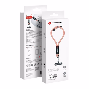 Forcell F-DESIGN R10X40 rannehihna puhelimelle säädettävällä pituudella (max 20cm silmukassa) vaaleanpunainen valkoinen