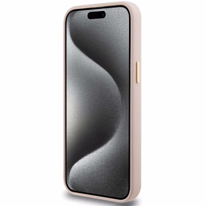Guess Silikoninen Script Metal Logo & Frame Suojakuori iPhone 15 Pro Maxille - vaaleanpunainen
