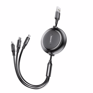 Baseus Golden Loop 3-in-1 sisäänvedettävä kaapeli USB - micro USB + Lightning + USB-C 1,2 m 3,5A musta