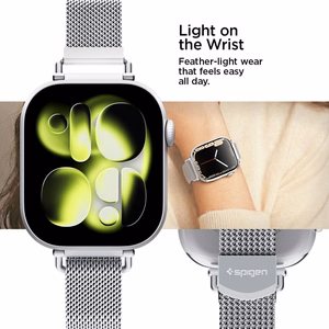 Spigen WBM4 hihna Apple Watch 8 / 9 / 10 / 11 / SE (40 / 41 / 42 mm) hopeinen