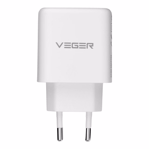 VEGER-puhelimen laturi, USB-A + Type-C, PD, QC3.0, 3,25 A, 65 W + USB-C–USB-C-kaapeli TR67, valkoinen