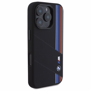 BMW Silikoninen Cut Tricolor Lines MagSafe suojakuori iPhone 16 Pro:lle - musta