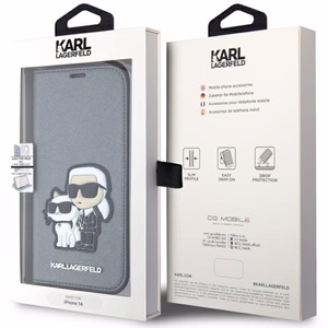Karl Lagerfeld KLBKP14SSANKCPG iPhone 14 6.1 kirjakuori hopeinen/hopeinen Saffiano Karl & Choupette