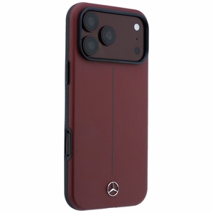 Mercedes Semi Wrap Iconic Line MagSafe nahkainen suojakuori malleille iPhone 18 Pro Max / 17 Pro Max, viininpunainen