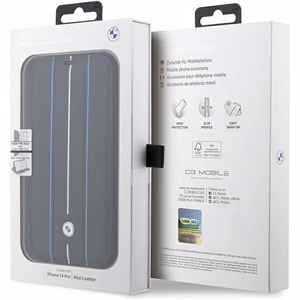 BMW BMBKP14L22RVSK Suojakuori iPhone 14 Pro 6.1" musta/musta bookcase Nahkainen Stamp Blue Lines