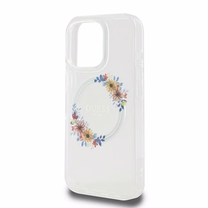 Guess IML Flowers Wreath MagSafe Suojakuori iPhone 16 Pro:lle - läpinäkyvä