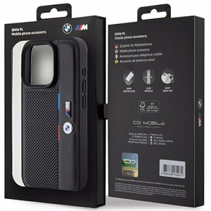 BMW Perforated Tricolor Line Suojakuori iPhone 15 Pro:lle - musta