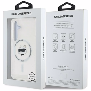 Case Karl Lagerfeld Button Choupette Head Printed Logo MagSafe Samsung Galaxy S25 Plus white