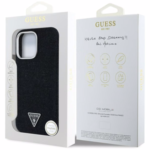 Guess HC MagSafe FW Denim Triangle Logo Suojakuori iPhone 16 Pro Max:lle - musta