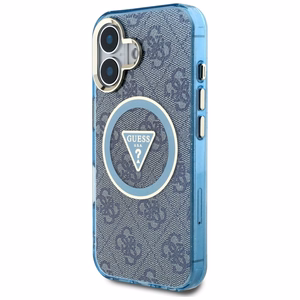 Guess IML Metal Glitter 4G Circle Triangle MagSafe Suojakuori iPhone 16:lle - Sininen