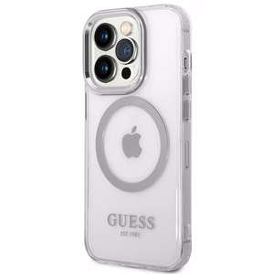 Guess GUHMP14XHTRMS iPhone 14 Pro Max 6.7" hopea/hopea kova kotelo Metal Outline Magsafe metalli ääriviivat