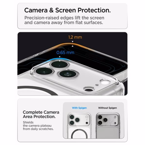 Spigen Ultra Hybrid MagSafe -suojakuori iPhone 18 Pro / 17 Pro -malleille, läpinäkyvä grafiitinharmaa