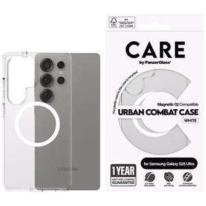 CARE by PanzerGlass Flagship Urban Combat White QI-kotelo Samsung Galaxy S25 Ultra - läpinäkyvä