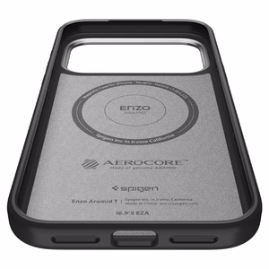 Spigen Enzo Aramid T Mag Magsafe Suojakuori iPhone 17 Pro Max:lle musta/hopeinen
