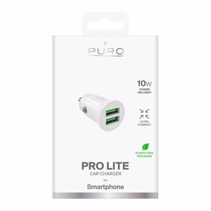 Puro Pro Lite auton laturi 2x USB-A 10W - Valkoinen
