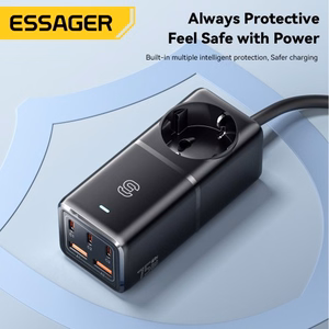 Charger Essager "Boru GaN" Black 75W (3xPD / 2xQC3.0 / 4kW-16A-250V)