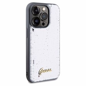 Guess Sequin Script Metal -suojakuori iPhone 14 Pro Maxille - hopeinen