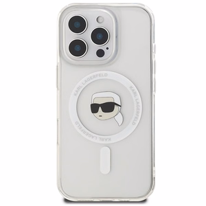 Karl Lagerfeld IML Metal Karl Head MagSafe Suojakuori iPhone 16 Pro:lle - Valkoinen