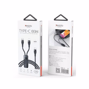 YESIDO kaapeli CA87 100W Type-C/2in1 1,4M 3,5A musta