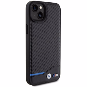 BMW Nahkainen Carbon Suojakuori iPhone 15 Plus:lle - musta