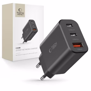 Tech-Protect NC30W laturi 2x USB-C PD 30W / USB-A QC 3.0 - musta