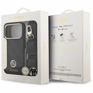 Guess 4G Strass Logo & Big Strap Metal Buttons MagSafe suojakuori iPhone 17 Pro - musta
