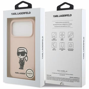 KARL LAGERFELD suojakuori iPhone 17 Pro Max MagSafe-yhteensopiva (silikoni KL-luonnoksella ja logolla) - pinkki