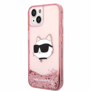 Karl Lagerfeld Glitter Choupette Head suojakuori iPhone 14 Plus:lle - vaaleanpunainen