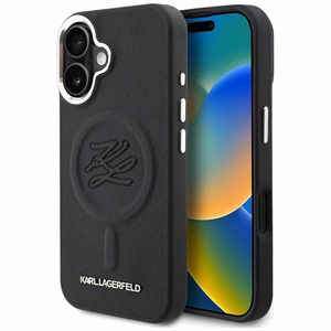Karl Lagerfeld nimikirjain ja metallilogo MagSafe suojakuori iPhone 16 - musta