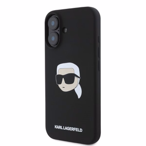 KARL LAGERFELD Silikoninen KL Head Print MagSafe Suojakuori KLHMP16SSKHPPLK iPhone 16:lle - Musta
