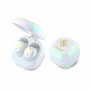 Guess Bluetooth kuulokkeet GUTWSJ144ESH TWS + telakka-asema valkoinen/valkoinen Iridescent 4G Printed Logo
