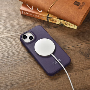 iCarer CE Premium Nahka Folio Case iPhone 14 Plus Magneettinen Flip Nahka Folio Case MagSafe Tumman violetti (WMI14220715-DP)