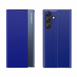 New Sleep View suojakuori läpällä ja jalustalla Samsung Galaxy A35:lle - sininen