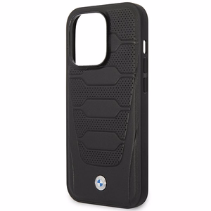BMW BMHMP14X22RPSK musta nahkainen istuinkuvioinen suojakuori iPhone 14 Pro Max 6.7 MagSafe