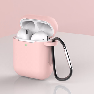 Case for AirPods 2 / AirPods 1 silicone soft case for headphones + keychain carabiner pendant pink (case D)