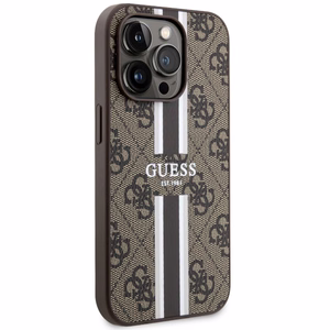 Guess GUHMP14LP4RPSW iPhone 14 Pro 6.1 ruskea/ruskea suojakuori 4G Printed Stripes MagSafe