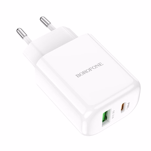 Borofone BN4 Potential USB+Type-C QC 3.0 PD 2.0 20W seinälaturi, valkoinen
