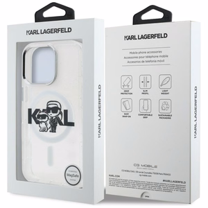 Karl Lagerfeld IML Glitter Karl & Choupette Sketch Logo MagSafe suojakuori iPhone 16 Pro Max - läpinäkyvä